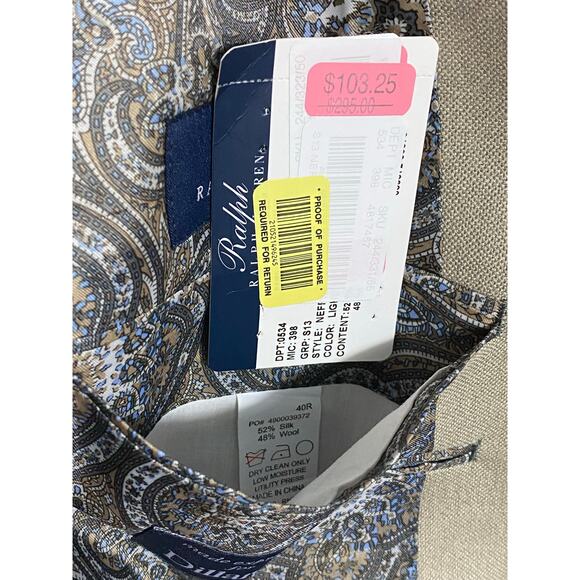 Polo Ralph Lauren Blazer Silk & Wool Blend Size 40R Tan Paisley Lining MSRP $295 - Picture 6 of 9